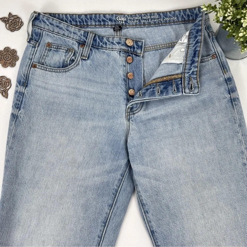 Gap Vintage High Rise Jeans Sz 28 Ankle Cropped Step Hem Straight Rigid Denim - Picture 2 of 3